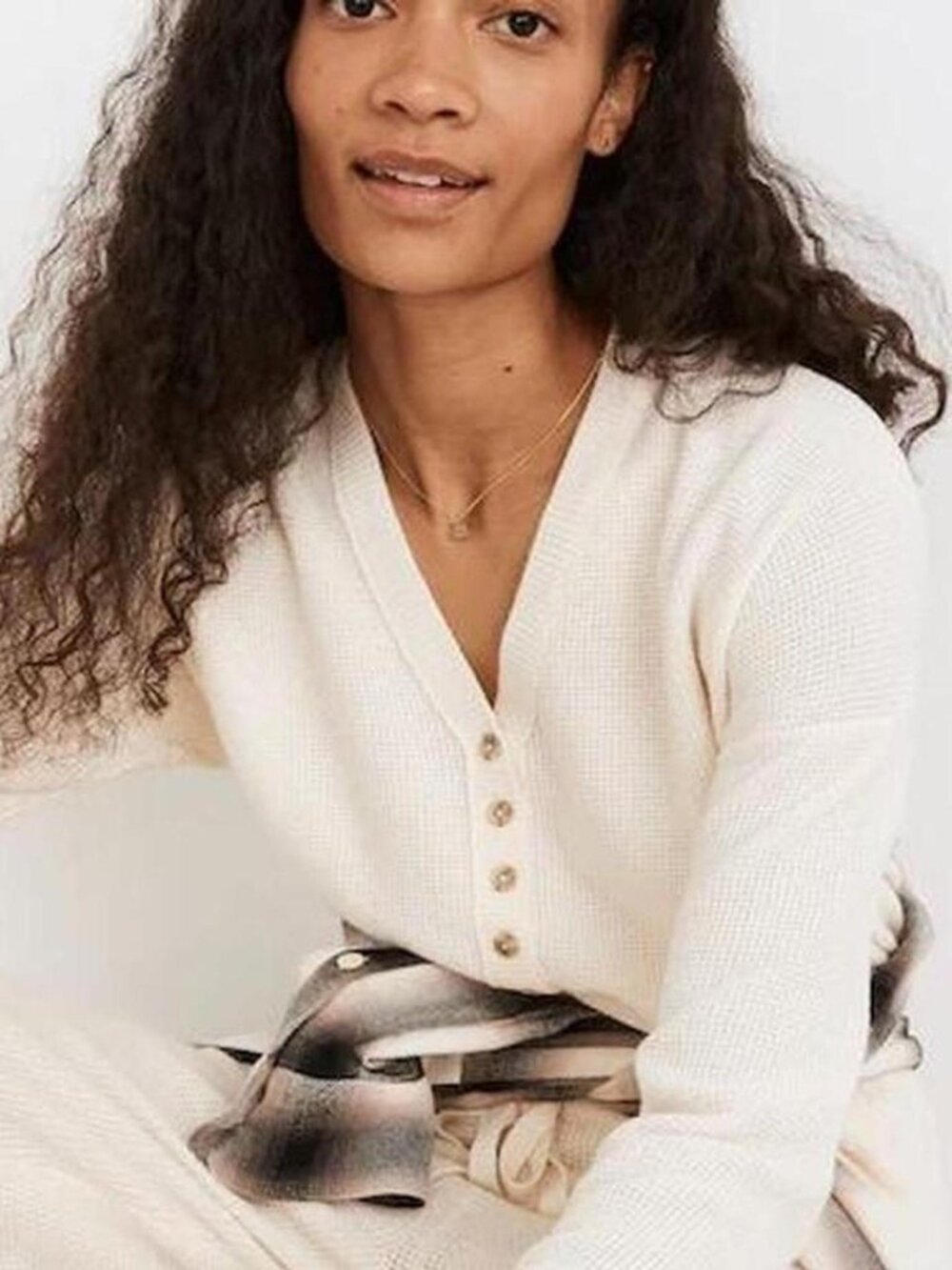 Madewell Asherton Waffle Henley Sweater in antique cream M
